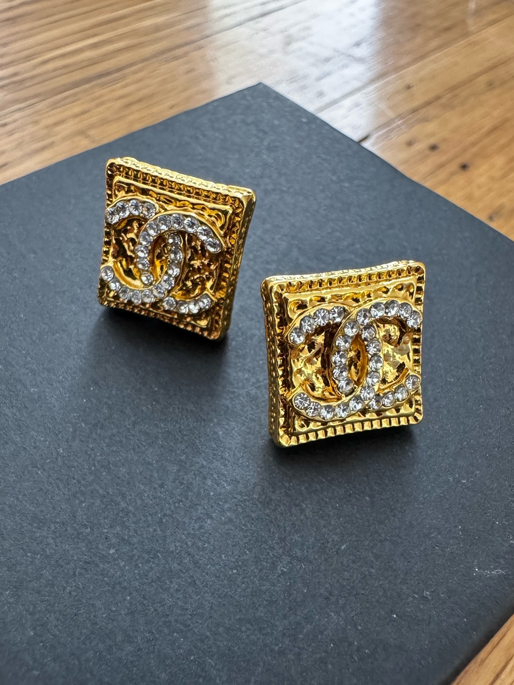 Vintage Style CC Crystal Logo Earrings